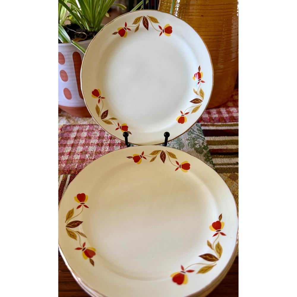 Vintage Hall China Autumn Leaf Plates Set of 6, Jewel Tea Dessert Dishes